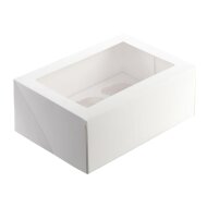 White cupcake box with window and 6 holes that hold cupcakes in place