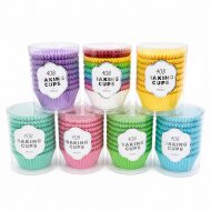 Stacks of the 408 packs of Cake Craft Baking cups in their clear packaging