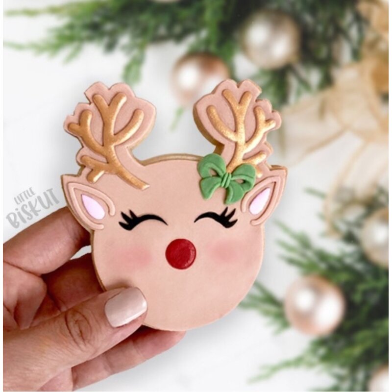 Custom Cookie Cutters - Rudolph Reindeer - Cutter and Embosser Set