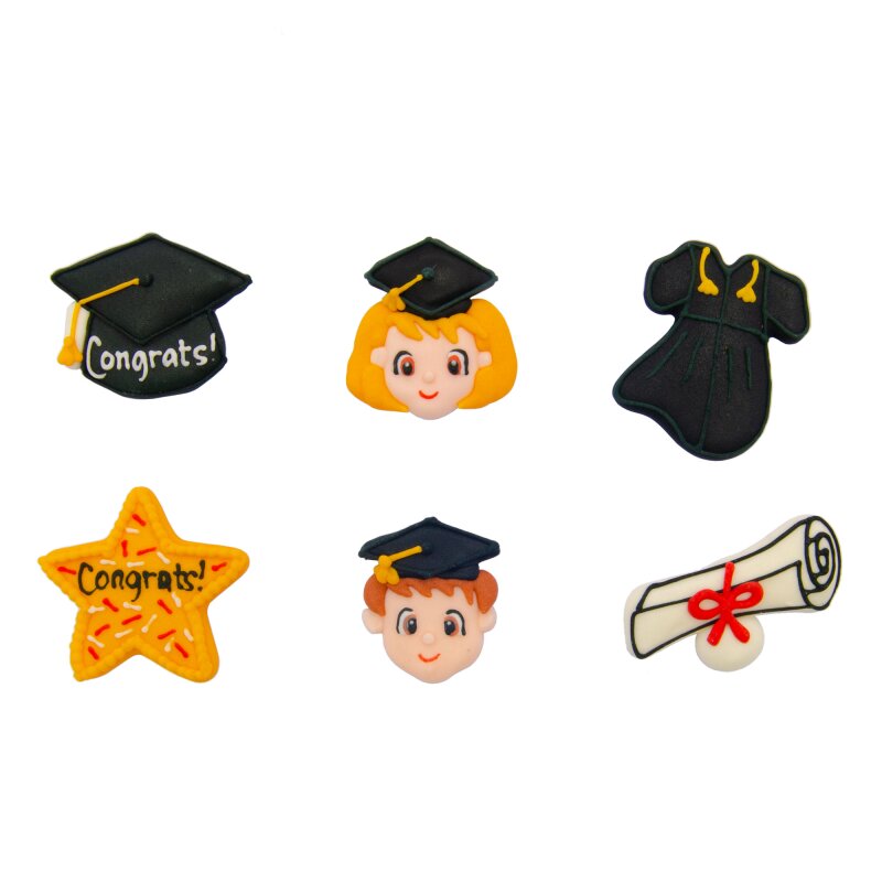 Graduation Sugar Decorations - Pack of 6 | Lollipop Cake Supplies
