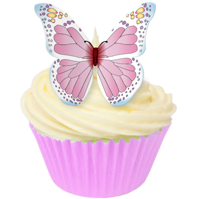 Edible Wafer Paper Toppers - Pink, White & Baby Blue Butterflies - Pack of  12 | Lollipop Cake Supplies
