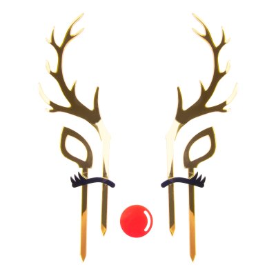 Reindeer Antlers Eyes Ears Nose Acrylic Cake Topper Gold