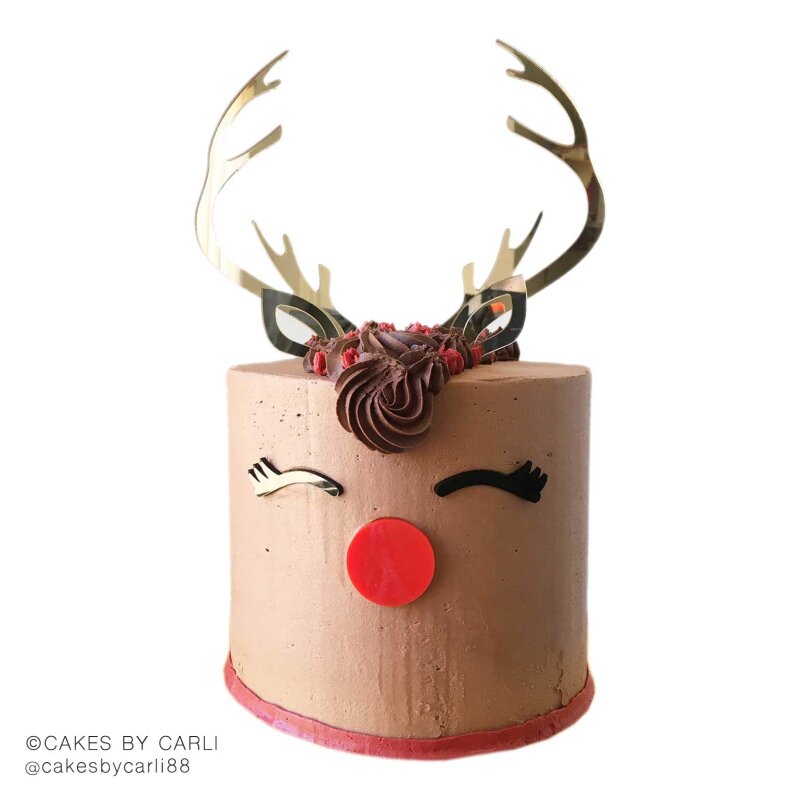 Reindeer Antlers Eyes Ears Nose Acrylic Cake Topper Gold