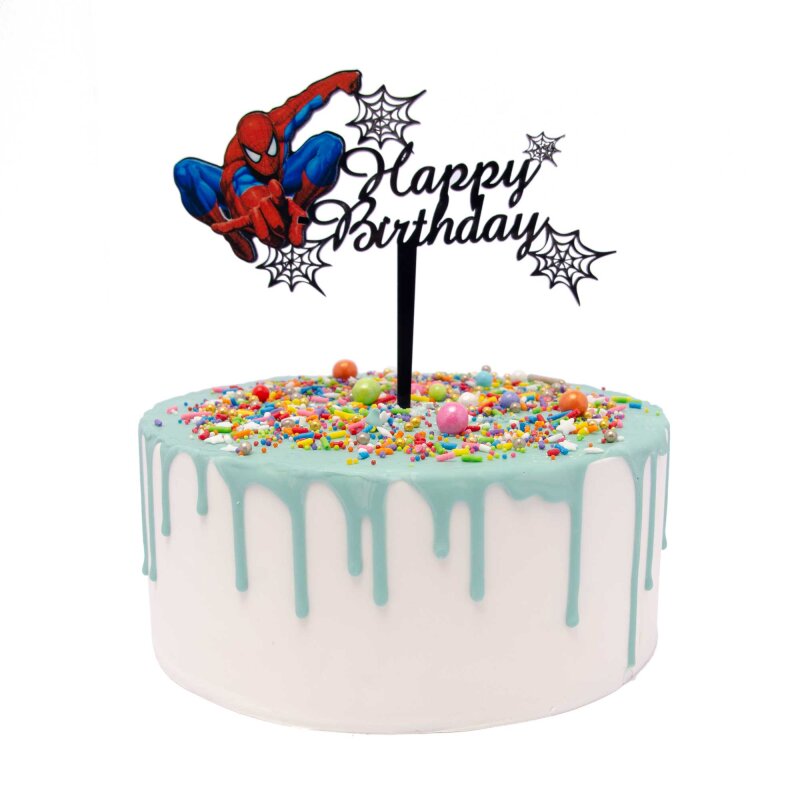 Spidy Happy Birthday Acrylic Cake Topper Black Lollipop Cake